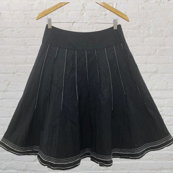 Emanuel Ungaro Black Flared Skirt Size 6 White Stitch Detail - Picture 8 of 14